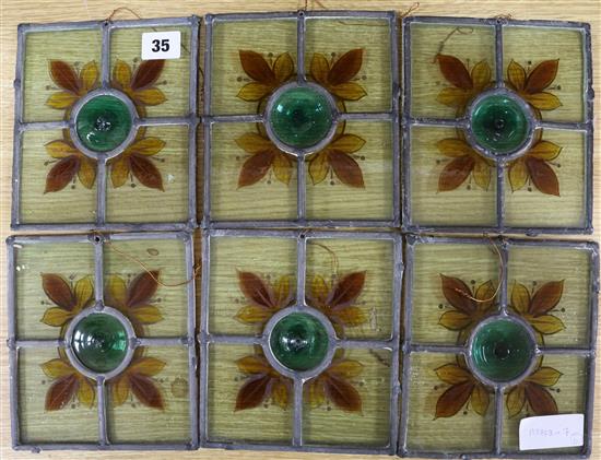 A set of six stained glass panels height 17cm width 15cm